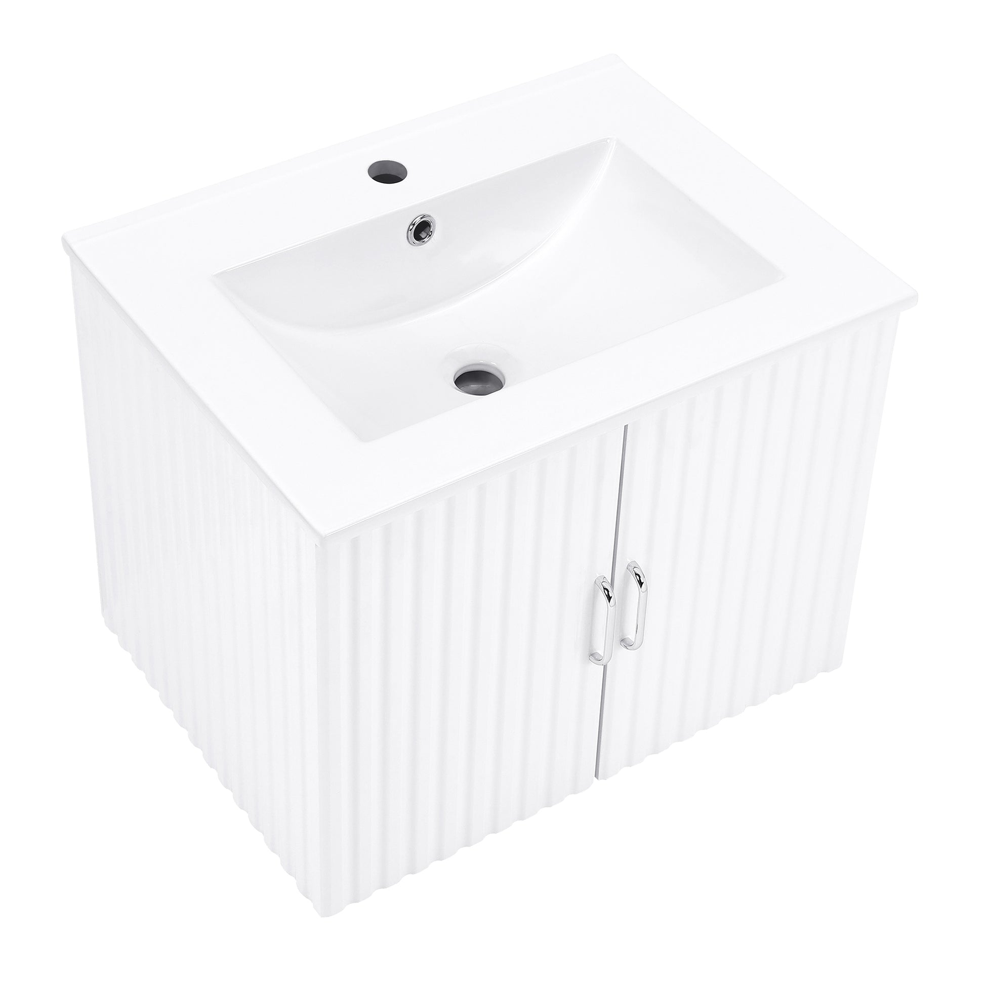 24" Floating Wall Mounted Bathroom Vanity with White white-ceramic+mdf