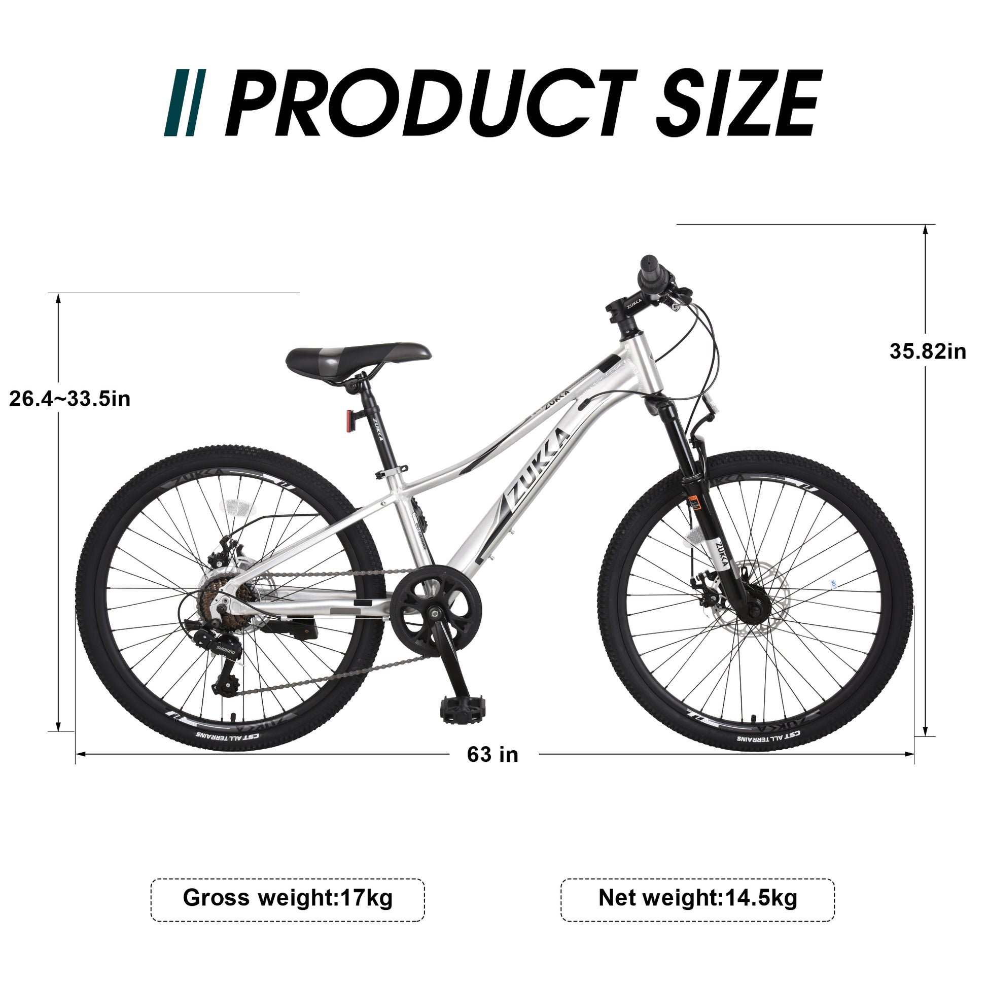 Mountain Bike For Girls And Boys Mountain 24 Inch Shimano 7 Speed Bike Cycling Silver Garden & Outdoor Aluminium Alloy