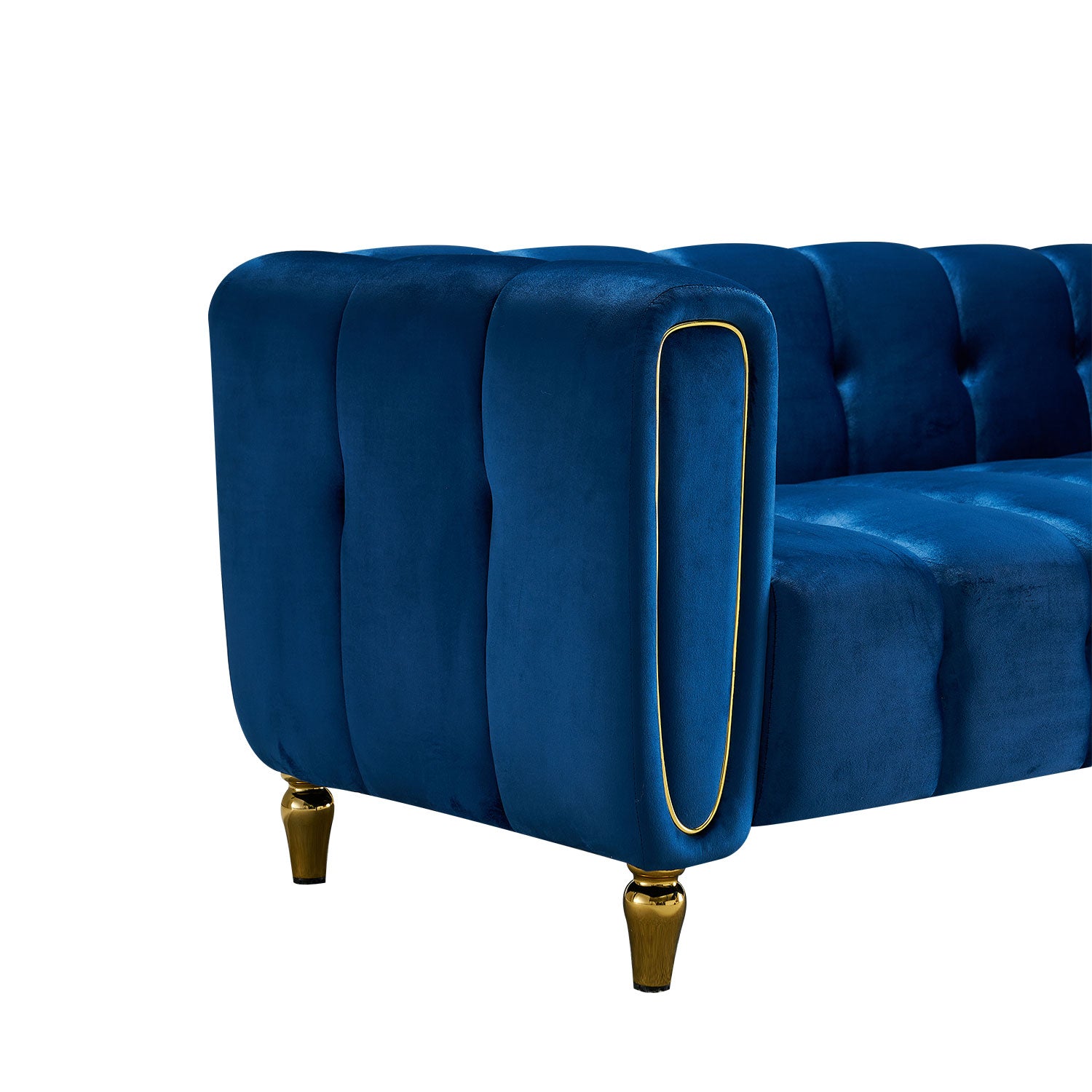 Modern Velvet Sofa 83.07 Inch For Living Room Blue Color Blue Velvet Wood Primary Living Space Tufted Back Modern Rolled Arms Foam Velvet 1 Seat