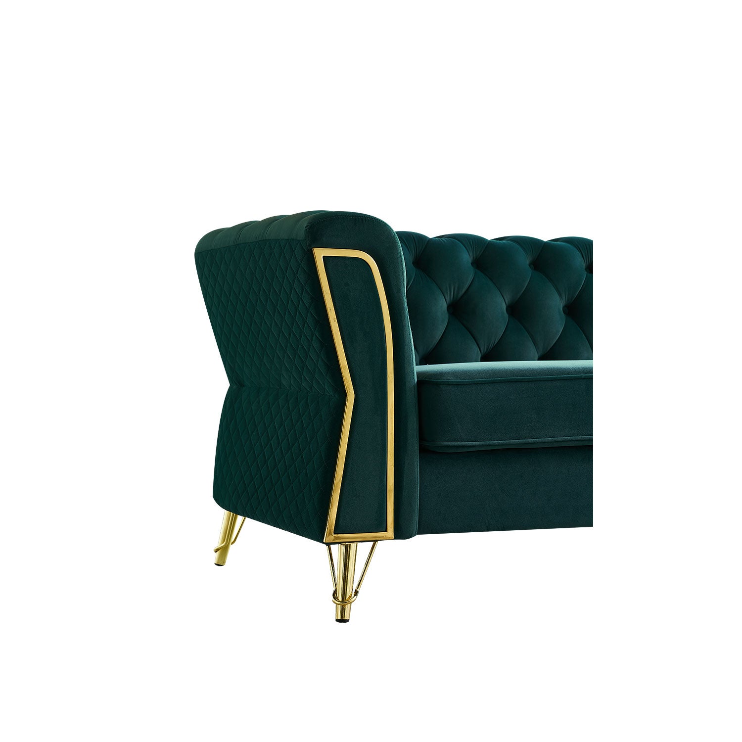 Modern Tufted Velvet Sofa 87.4 Inch For Living Room Green Color Green Velvet Wood Primary Living Space Tufted Back Modern Pine Flared Arms Foam Velvet 2 Seat