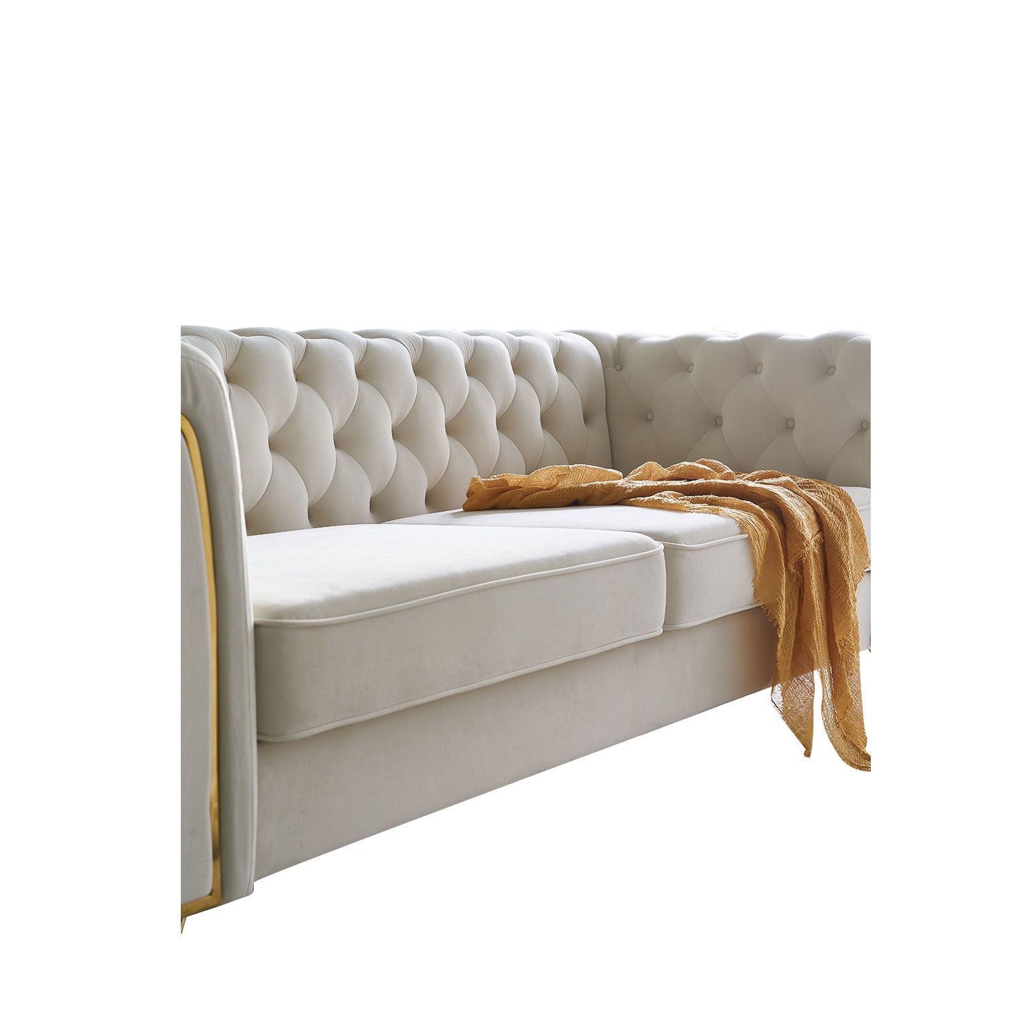 Modern Tufted Velvet Sofa 87.4 Inch For Living Room Beige Color Beige Velvet Wood Primary Living Space Tufted Back Modern Flared Arms Foam Velvet 2 Seat