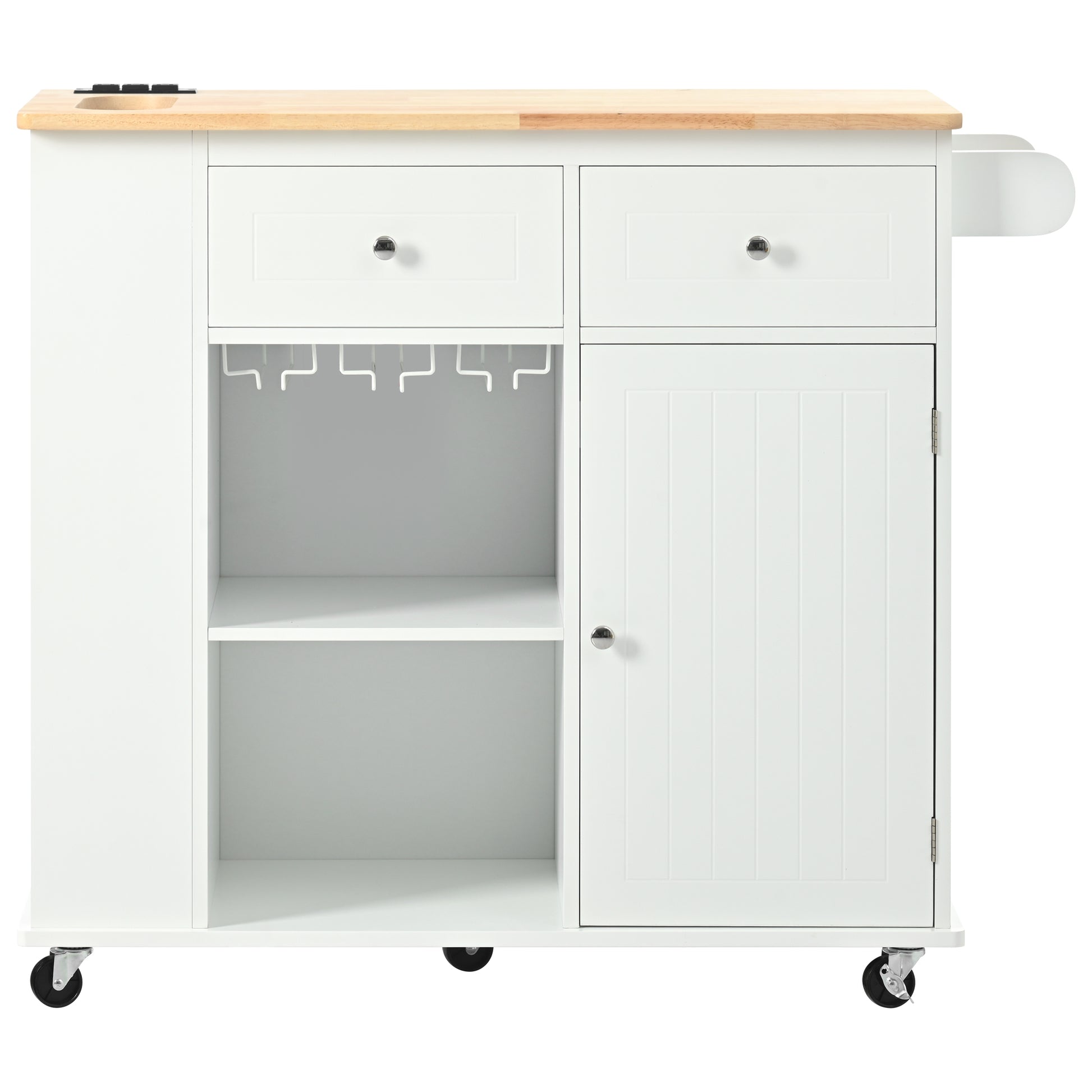 Kitchen Island with Power Outlet,Kitchen Storage white-mdf