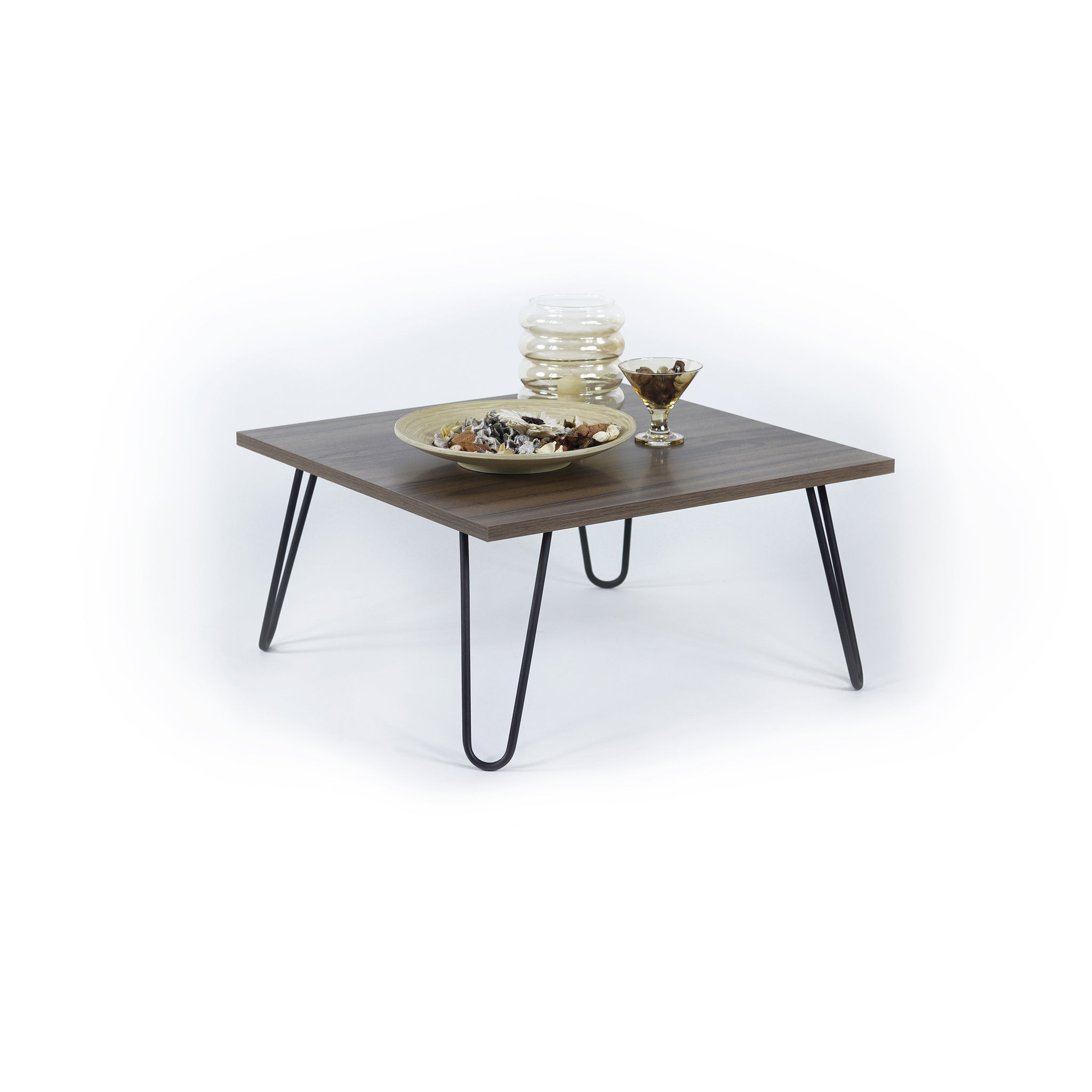 Lona 4 Metal Legs Coffee Table For Living Room Walnut Black Wood