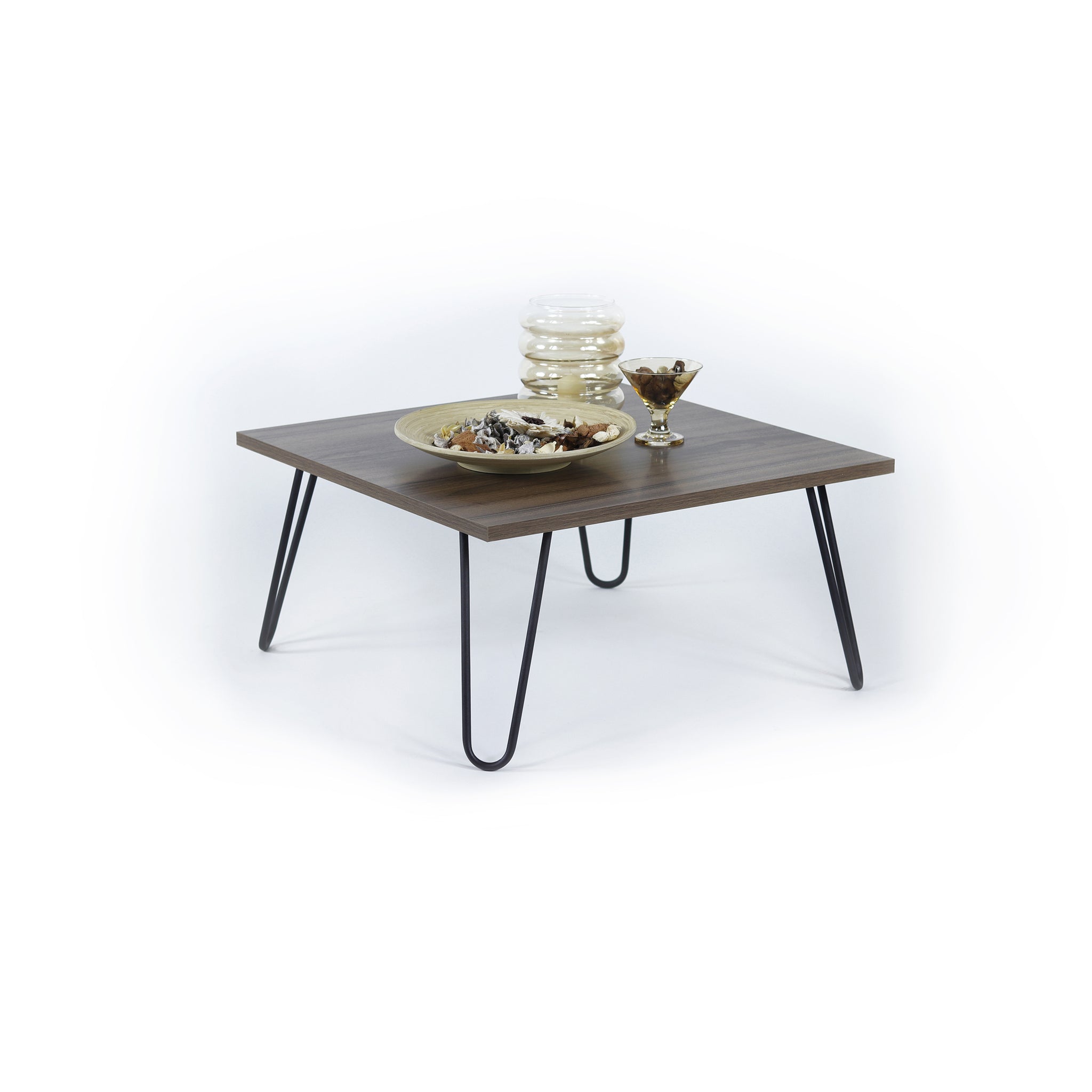 Lona 4 Metal Legs Coffee Table For Living Room walnut+black-wood