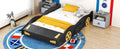 Full Size Race Car Shaped Platform Bed With Wheels And Storage, Black Yellow Box Spring Not Required Full Black Wood Bedroom Bed Frame Solid Wood Mdf