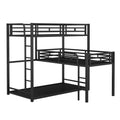 L Shaped Metal Triple Twin Size Bunk Bed, Black Old Sku:Sm000605Aab Box Spring Not Required Twin Black Metal Bedroom Bunk Metal