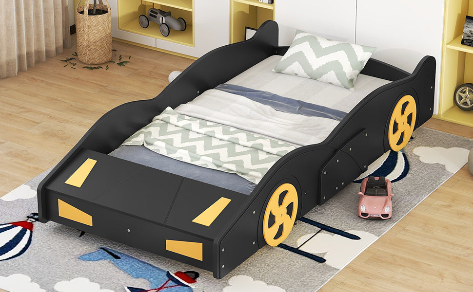 Twin Size Race Car Shaped Platform Bed with Wheels and box spring not