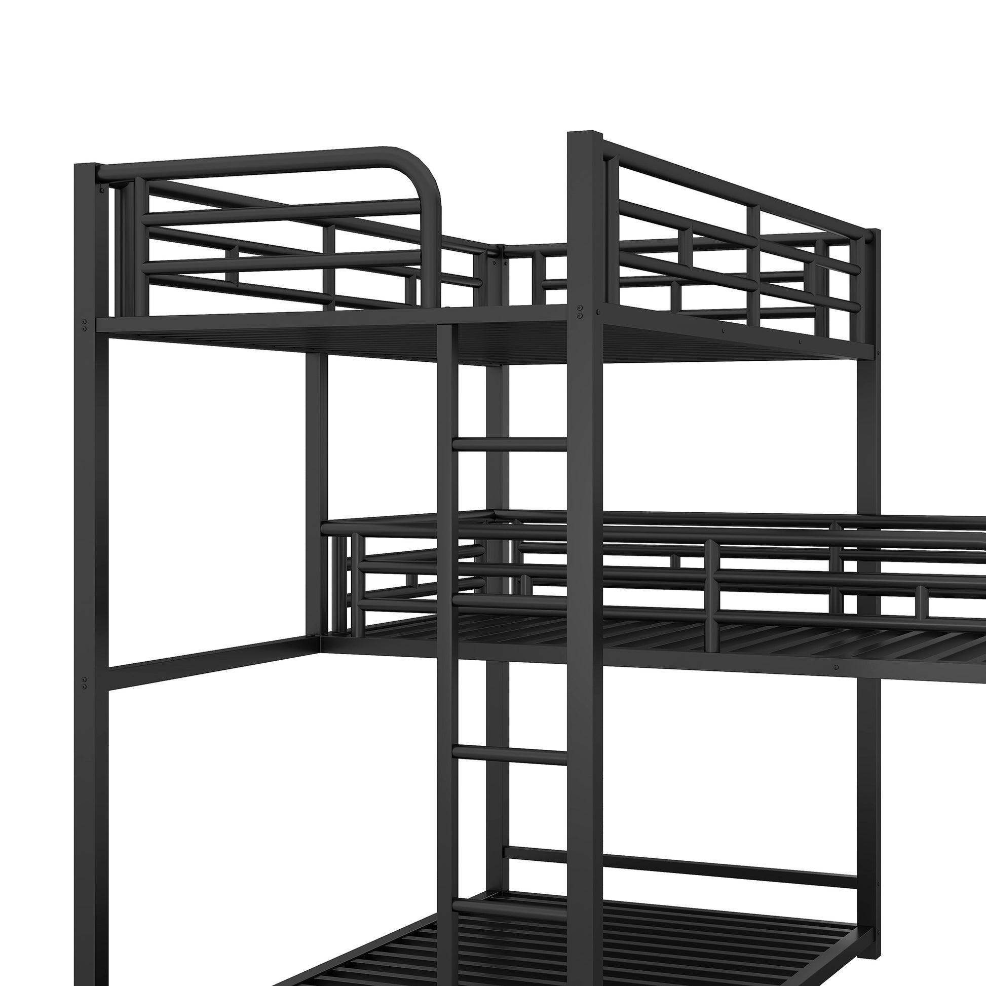 L Shaped Metal Triple Twin Size Bunk Bed, Black Old Sku:Sm000605Aab Box Spring Not Required Twin Black Metal Bedroom Bunk Metal