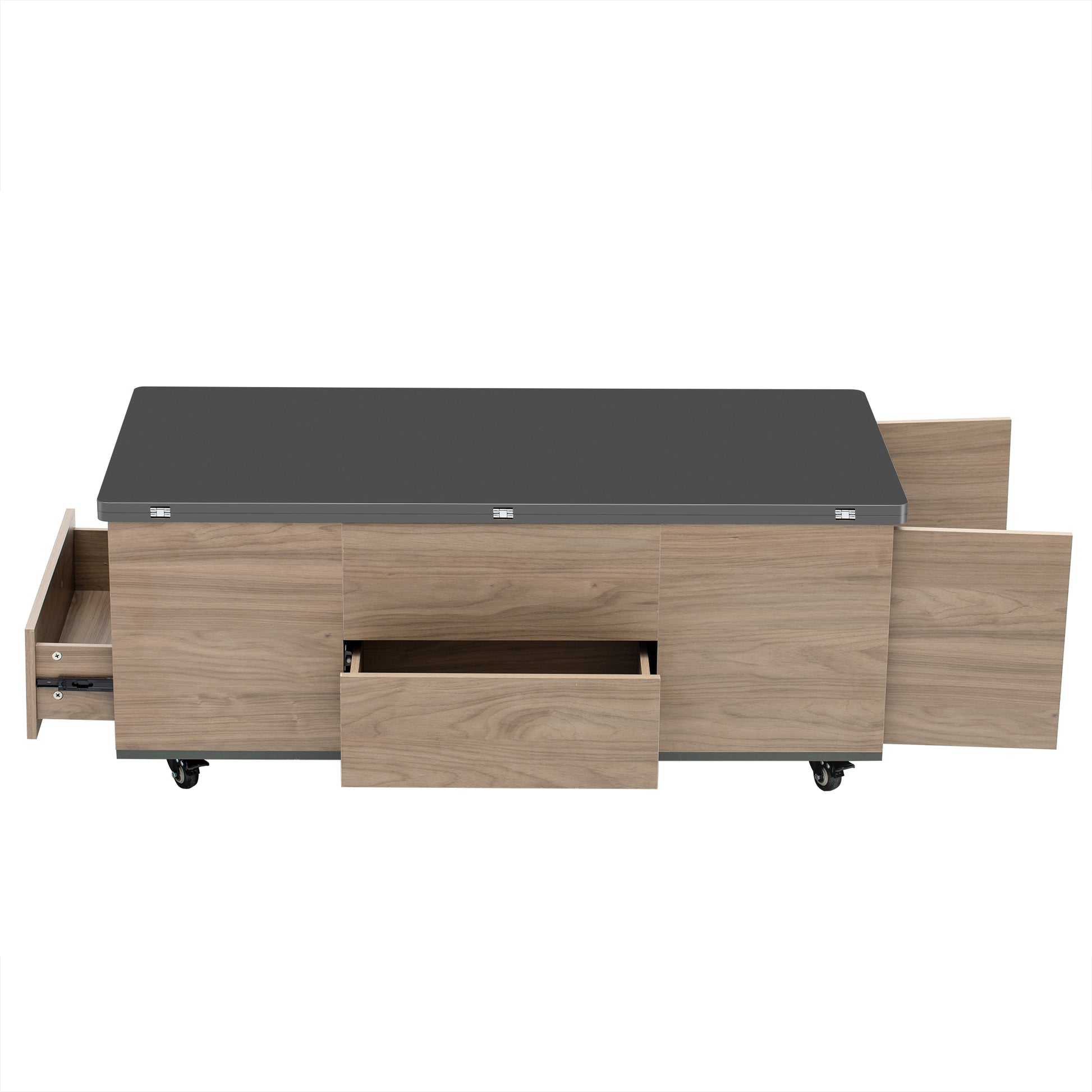 Modern Lift Top Coffee Table Multi Functional Table With 3 Drawers In Walnut & Black Walnut Black Mdf