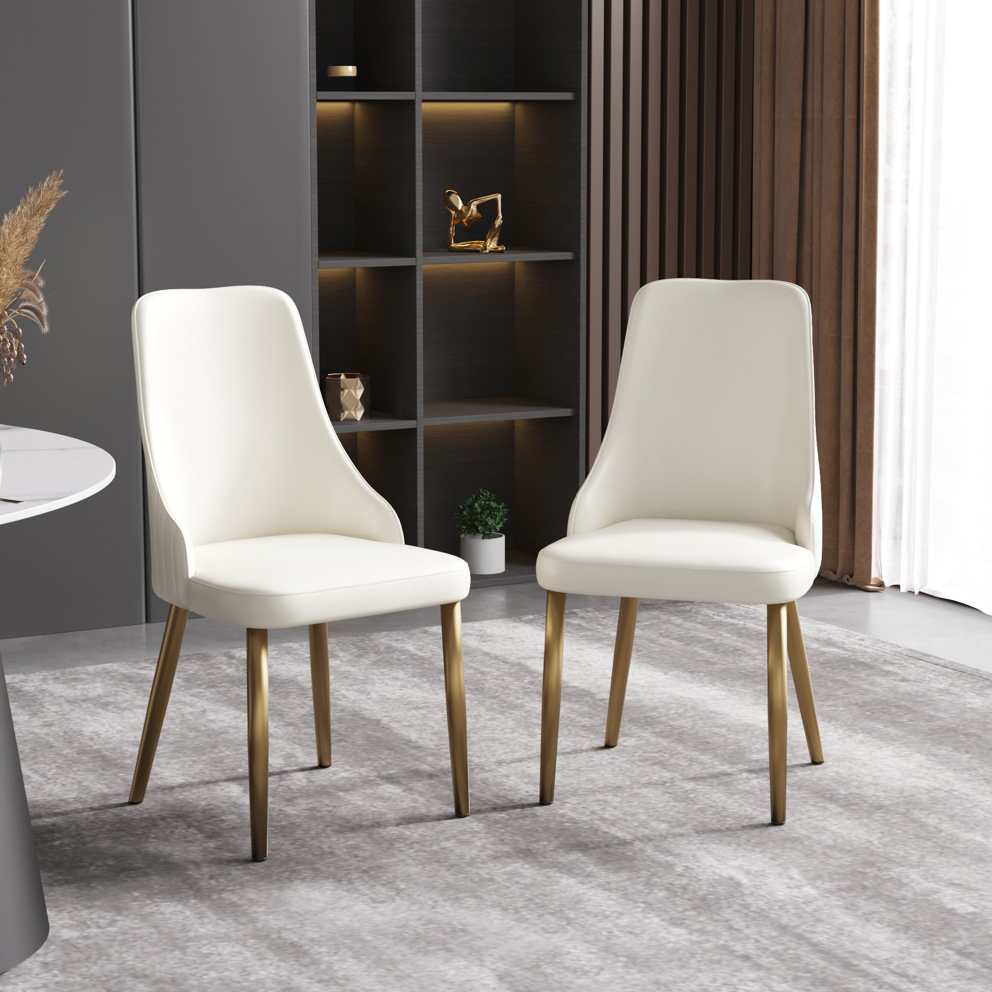 Modern Pu Sponge Filled Dining Chair, Solid Wood Metal Legs, Suitable For Restaurants, Living Rooms And Rooms Set Of 2 White Foam Pu