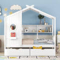 Wooden Twin Size House Bed With 2 Drawers,Kids Bed With Storage Shelf, White Twin White Solid Wood