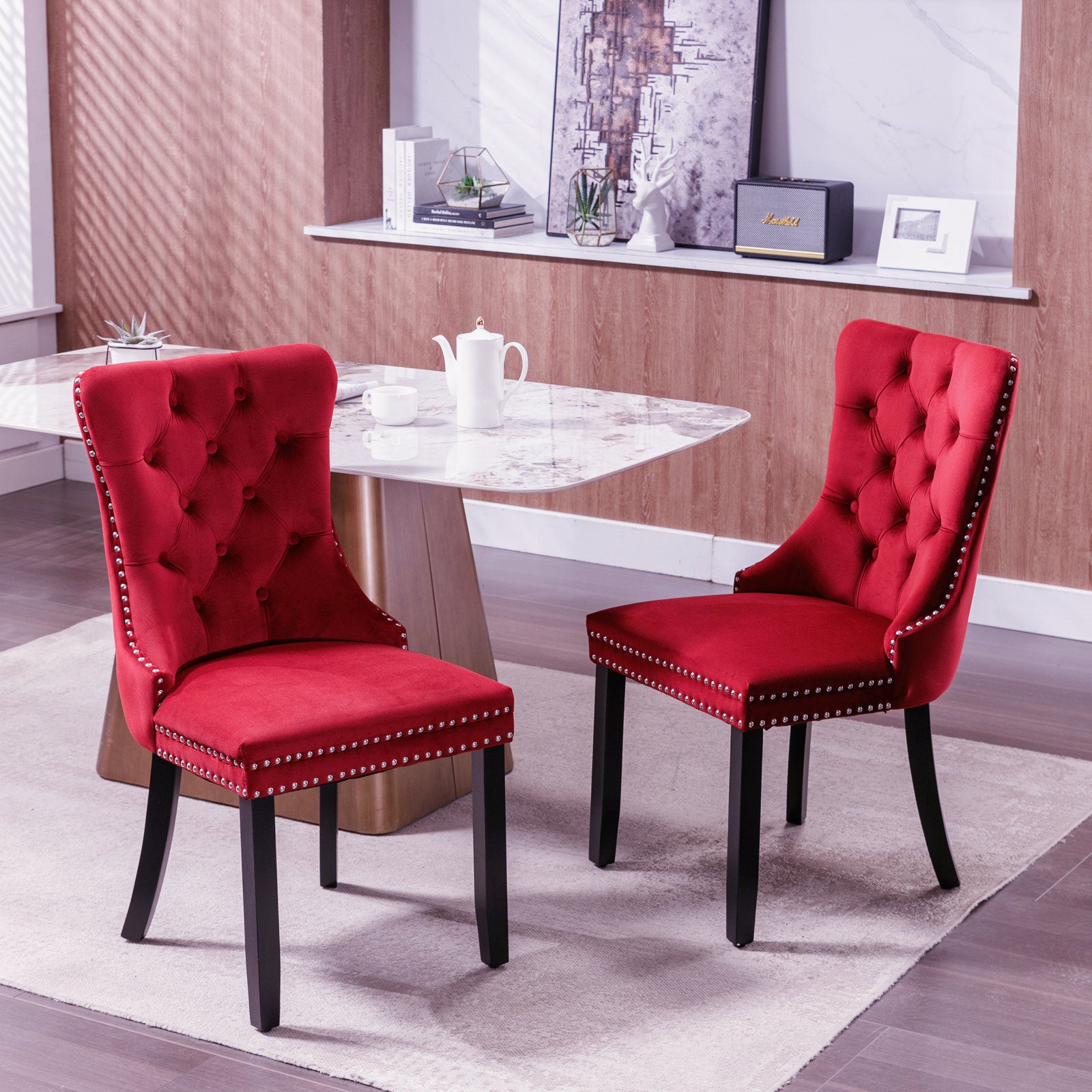 Classic Velvet Dining Chairs, High End Tufted Solid Wood Contemporary Velvet Upholstered Dining Chair With Wood Legs Nailhead, Set Of 2,Burdy, Wine Red,Sw2001Wr Burgundy Foam Velvet