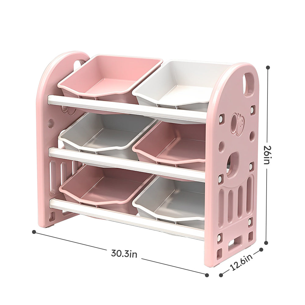 Kids Toy Storage Organizer With 6 Bins, Multi Functional Nursery Organizer Kids Furniture Set Toy Storage Cabinet Unit With Hdpe Shelf And Bins For Playroom, Bedroom, Living Room Pink Color Pink Hdpe