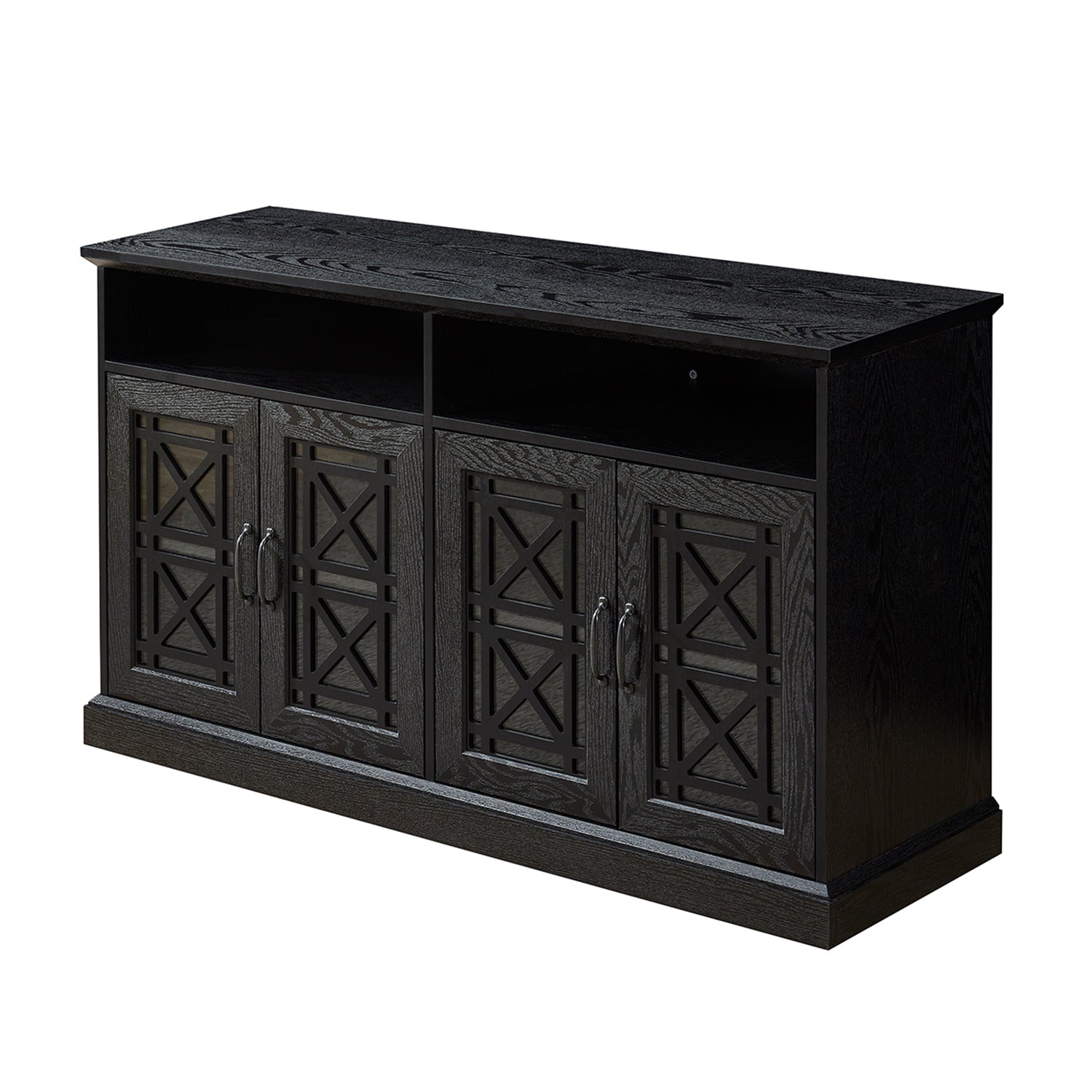 53" TV Console Storage Buffet Cabinet Sideboard, Black black-dining room-adjustabel shelves-mdf+glass