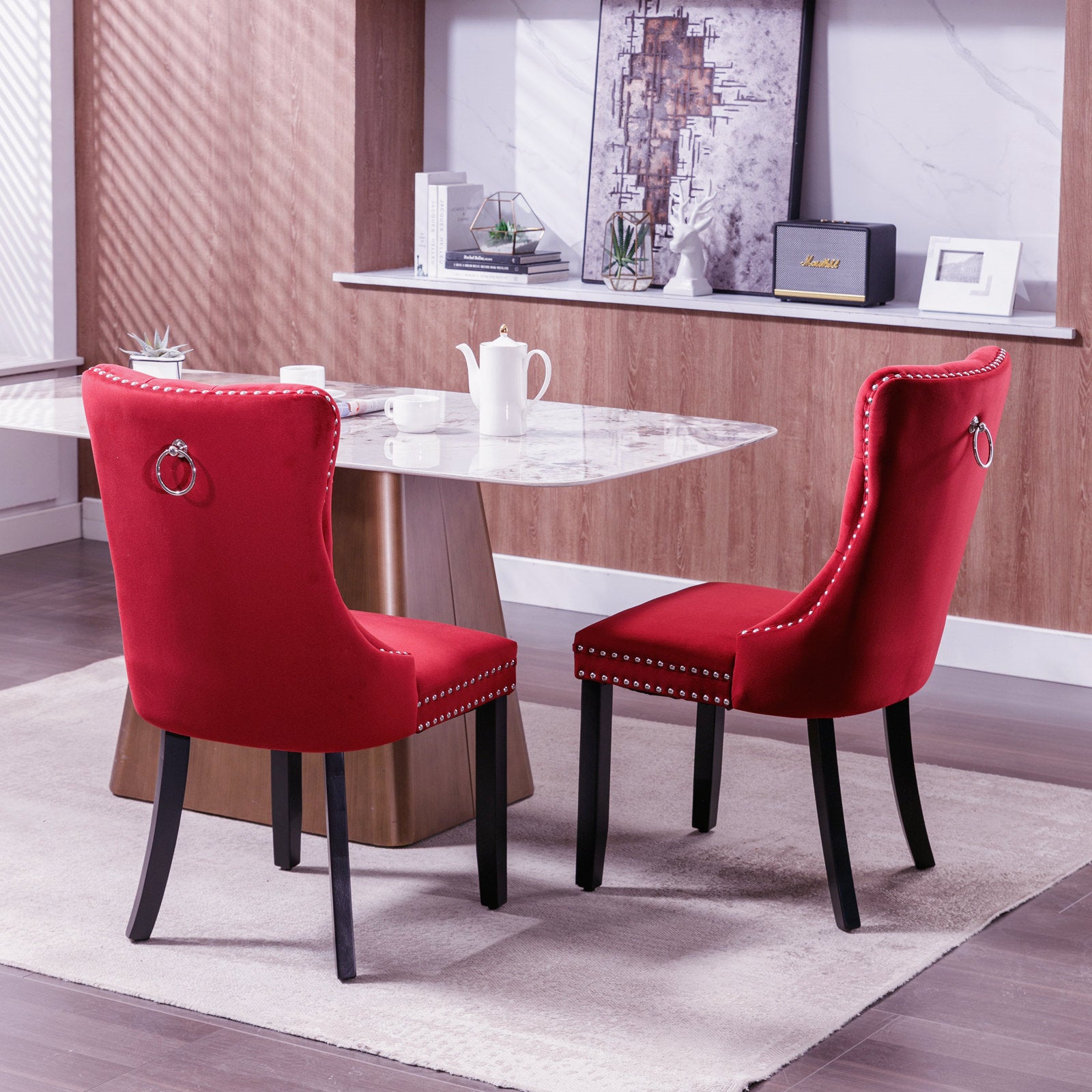 Wooden Dining Red Upholstered Dining Room Chairs Classic Velvet