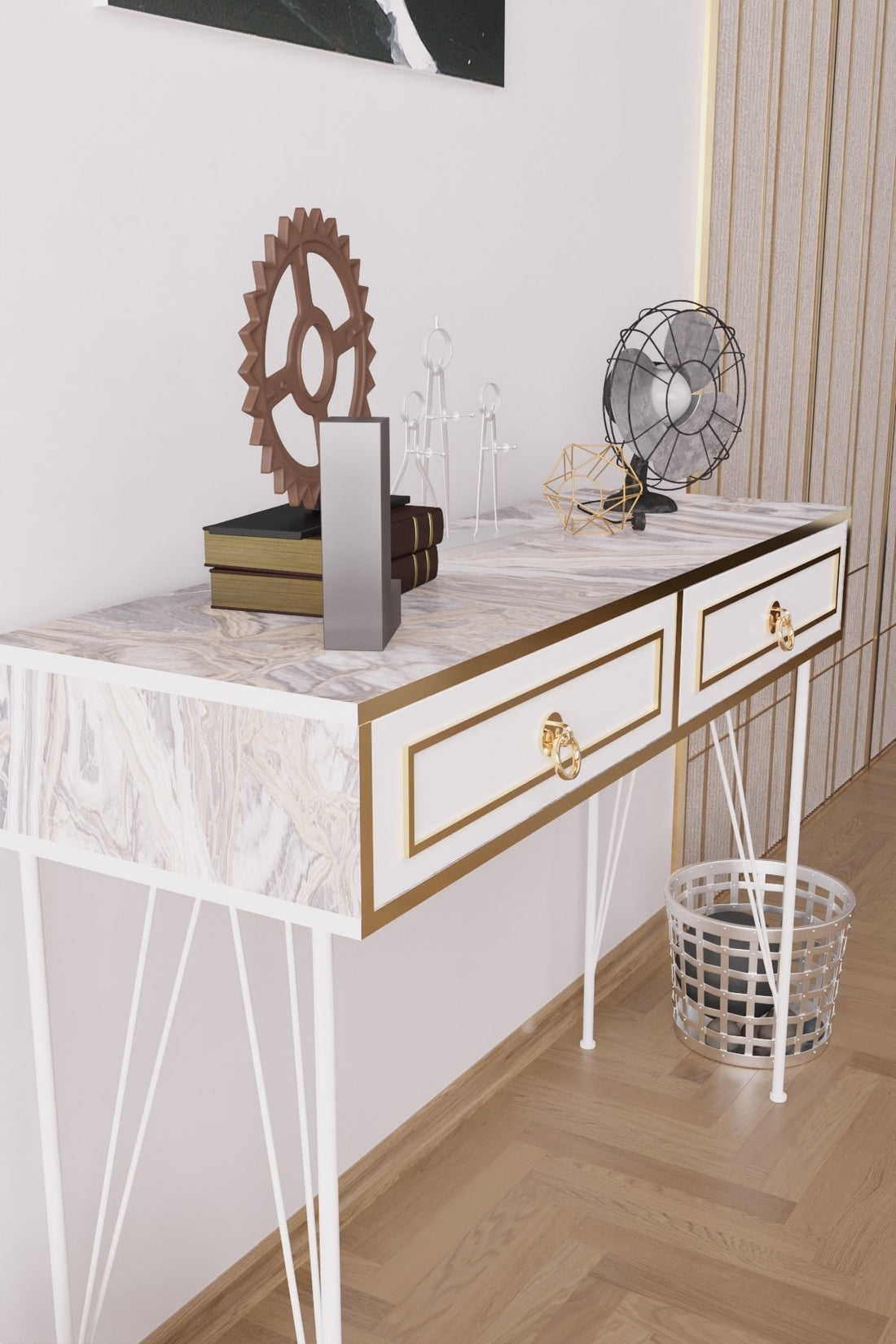 Ardeno Metal Legs Wood Base Console Table White Wood