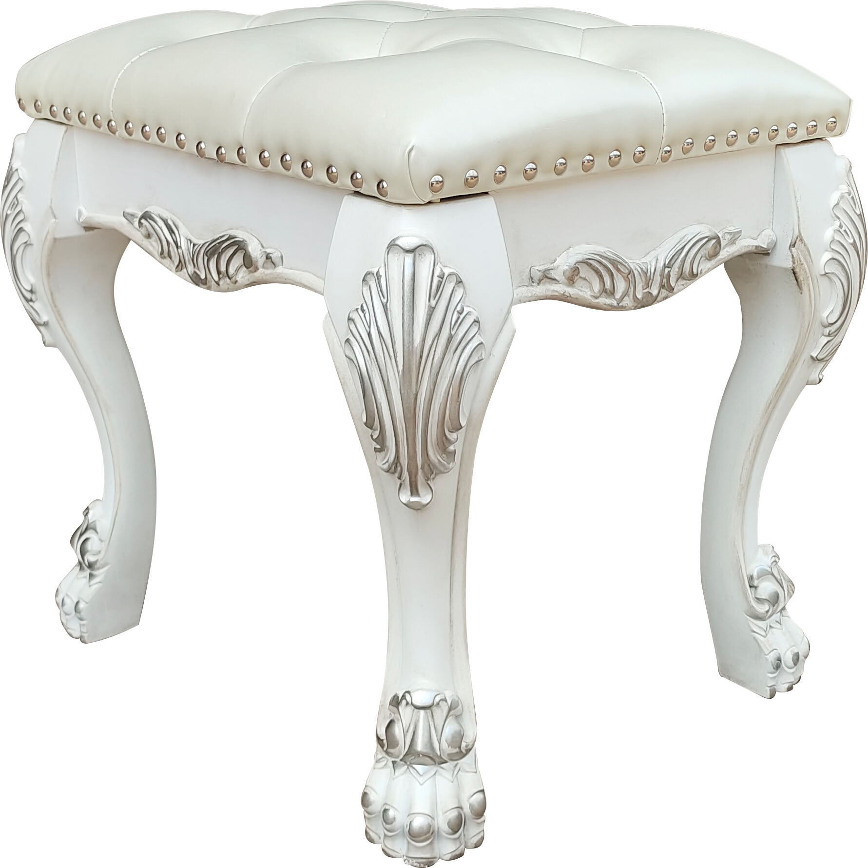 Dresden Vanity Stool In Pu & Bone White Finish Bd01679 White Pu