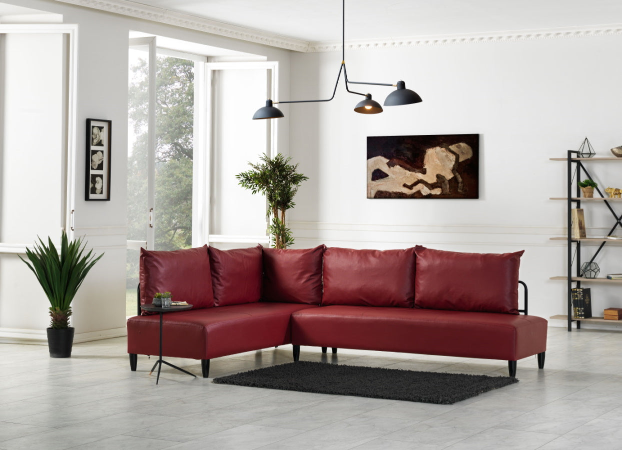 Inferno Metal Frame Vynil Upholstered Sectional For Living Room Burgundy Metal