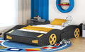 Full Size Race Car Shaped Platform Bed With Wheels And Storage, Black Yellow Box Spring Not Required Full Black Wood Bedroom Bed Frame Solid Wood Mdf