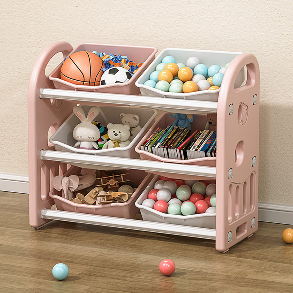 Kids Toy Storage Organizer with 6 Bins, Multi pink-hdpe