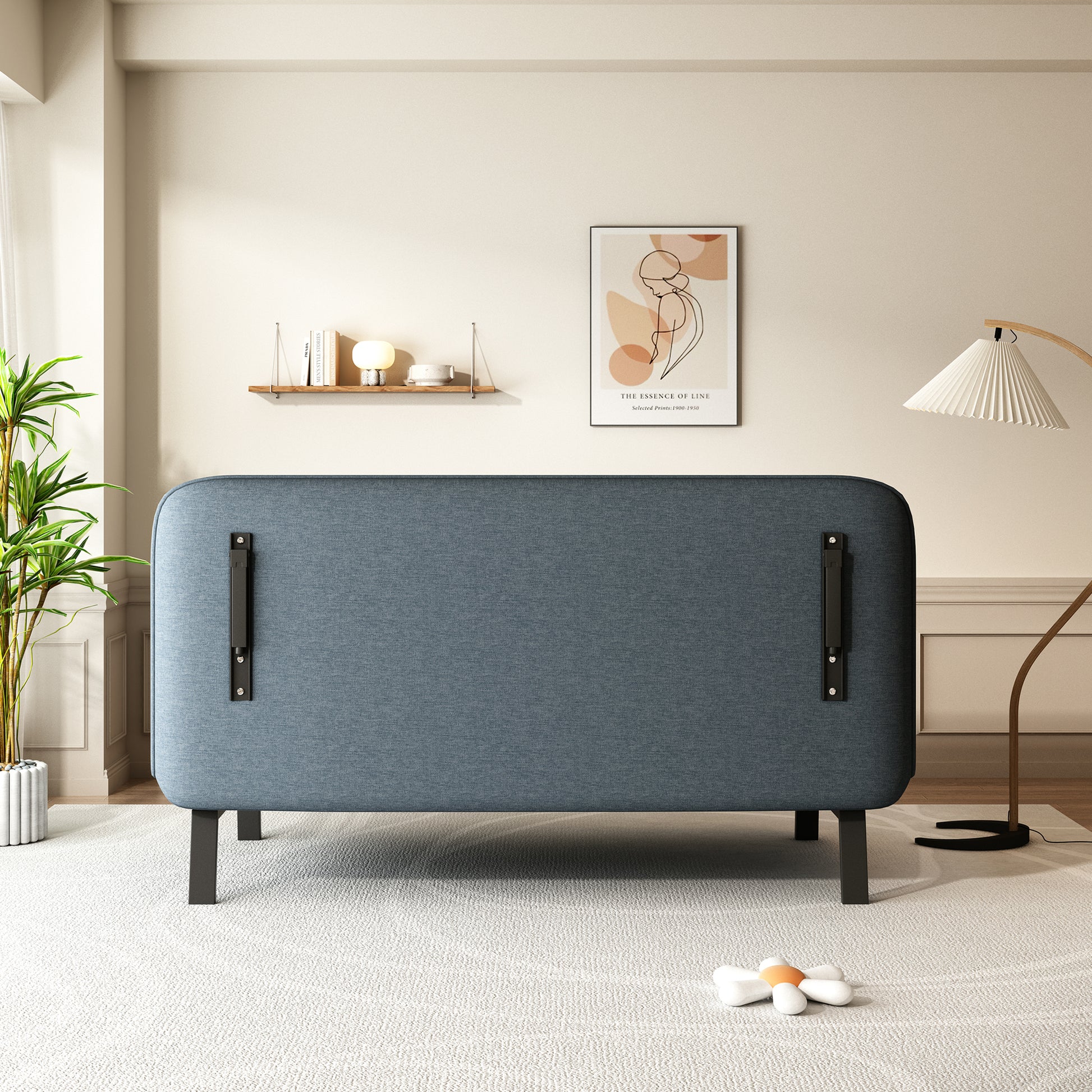 55 Convertible Chair Bed, Tri Fold Sofa Bed With Adjustable Backrest & Pillow, Leisure Chaise Lounge Couch With Sturdy Steel Frame For Home & Office, Comfortable Sleeper Chair Blue Grey Velvet Primary Living Space Contemporary Polyurethane Foam Metal 2