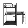 L Shaped Metal Triple Twin Size Bunk Bed, Black Old Sku:Sm000605Aab Box Spring Not Required Twin Black Metal Bedroom Bunk Metal