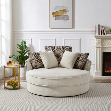 Swivel Accent Barrel Chair With 5 Movable Pillow 360 Degree Swivel Round Sofa Chair For Living Room,Bedroom, Hotel, Beige Beige Foam Corduroy