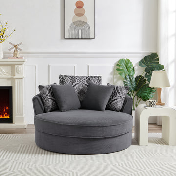 Swivel Accent Barrel Chair With 5 Movable Pillow 360 Degree Swivel Round Sofa Chair For Living Room,Bedroom, Hotel, Grey Grey Foam Corduroy