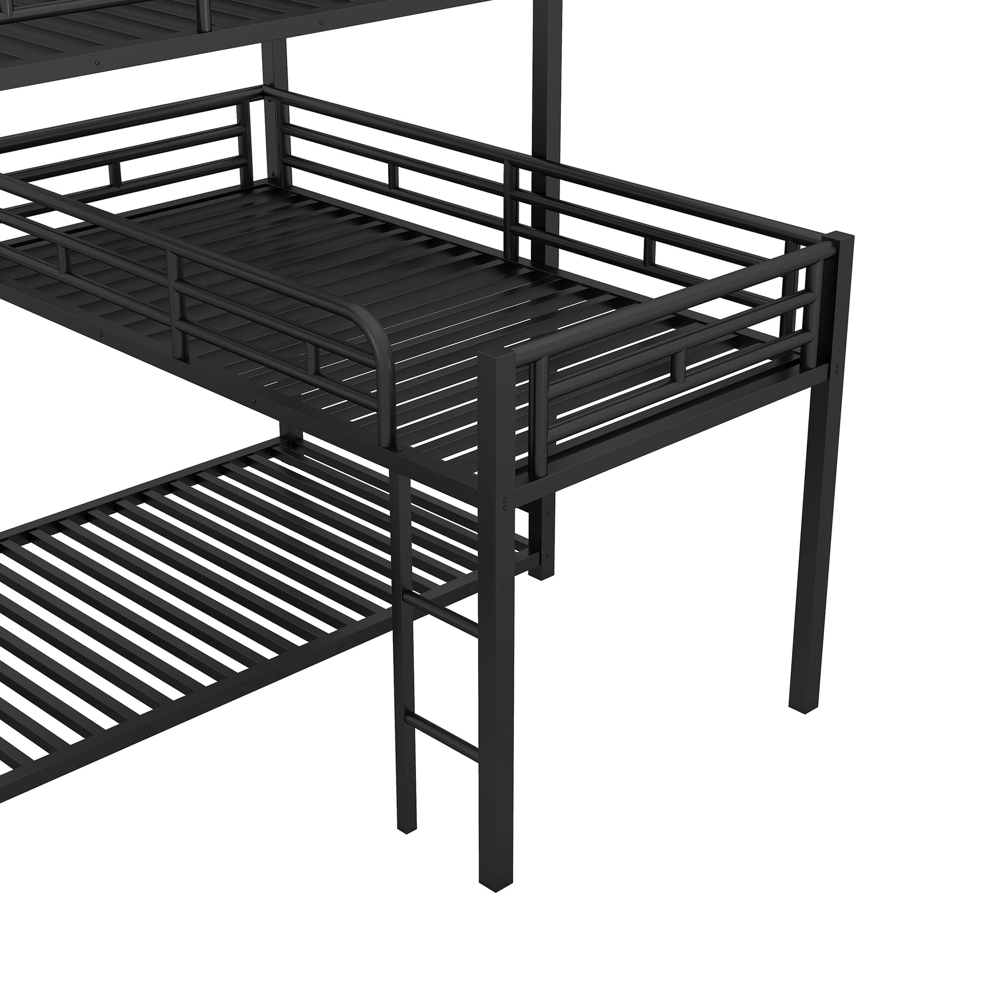 L Shaped Metal Triple Twin Size Bunk Bed, Black Old Sku:Sm000605Aab Box Spring Not Required Twin Black Metal Bedroom Bunk Metal