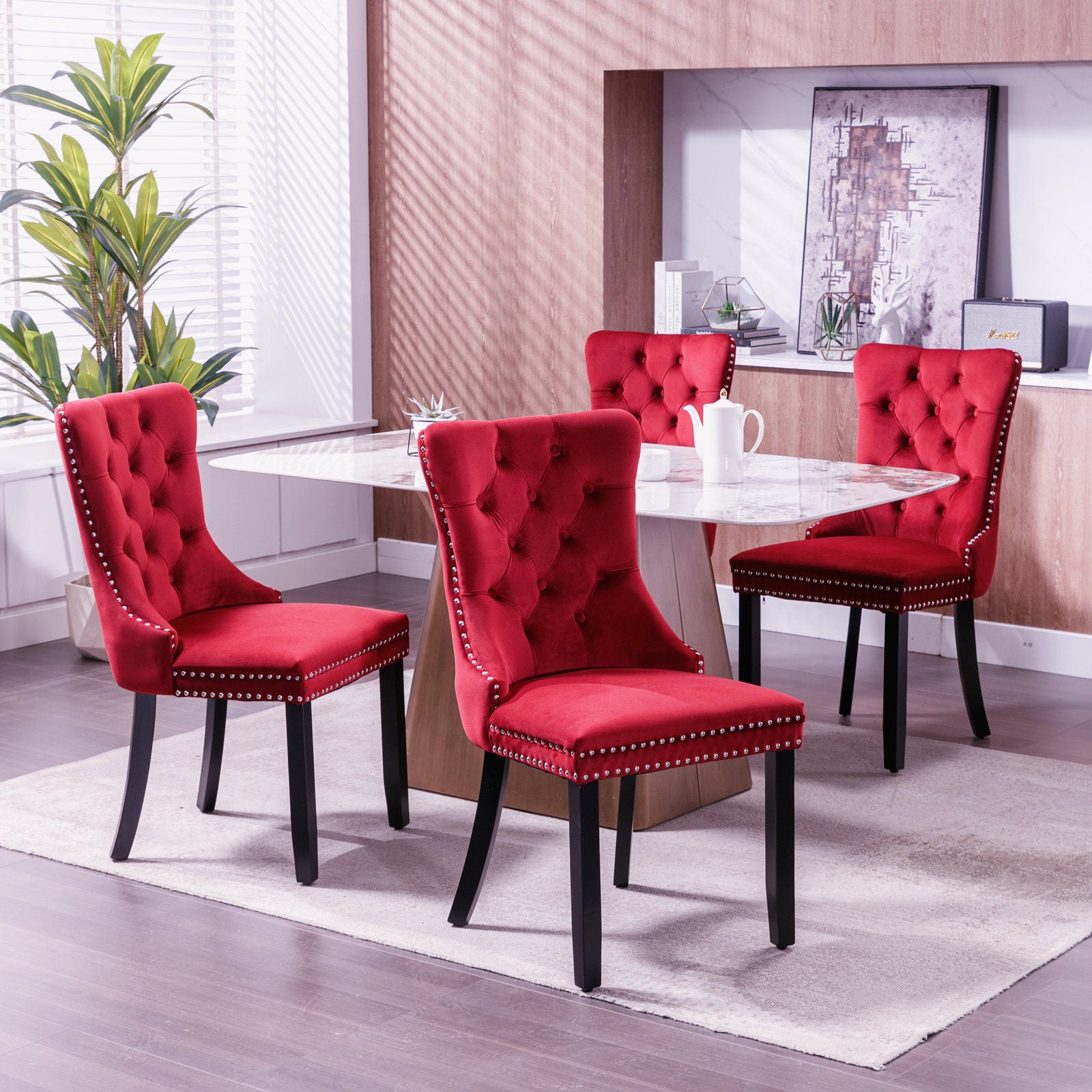 Classic Velvet Dining Chairs, High End Tufted Solid Wood Contemporary Velvet Upholstered Dining Chair With Wood Legs Nailhead, Set Of 2,Burdy, Wine Red,Sw2001Wr Burgundy Foam Velvet