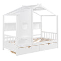 Wooden Twin Size House Bed With 2 Drawers,Kids Bed With Storage Shelf, White Twin White Solid Wood