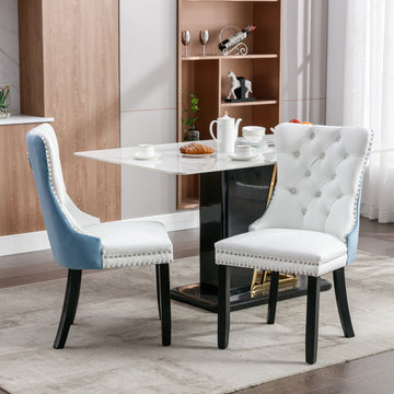 Nikki Collection Modern, High End Tufted Solid Wood Contemporary Pu And Velvet Upholstered Dining Chair With Wood Legs Trim 2 Pcs Set, White Light Blue, Sw2101Wl White Pu Dining Room American Design Rubberwood Foam Pu Leather