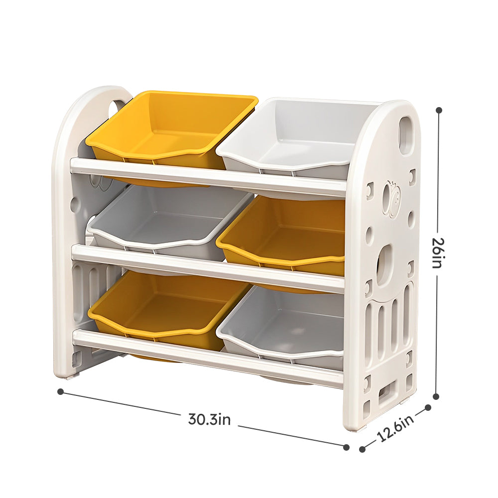 Kids Toy Storage Organizer With 6 Bins, Multi Functional Nursery Organizer Kids Furniture Set Toy Storage Cabinet Unit With Hdpe Shelf And Bins For Playroom, Bedroom, Living Room Yellow White Color Yellow Hdpe