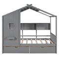 Wooden Full Size House Bed With 2 Drawers,Kids Bed With Storage Shelf, Gray Full Gray Solid Wood