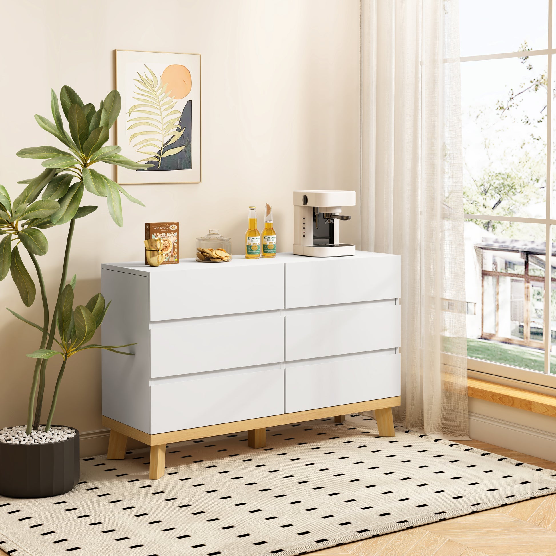 47.24"6 Drawers Mdf Storage Cabinet,For Bedroom,Living Room,Dining Room,Hallways,White White Mdf