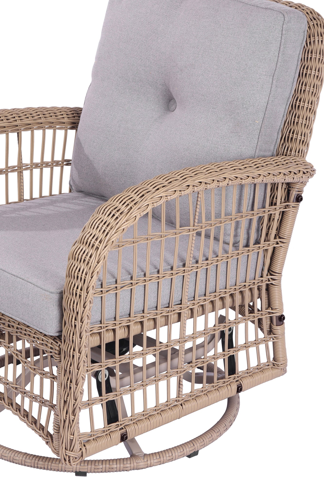 3 Pieces Outdoor Wicker Swive Rocking Chair Set, Patio Bistro Sets With 2 Rattan Rocker Chairs And Glass Coffee Table For Backyard Natural Wicker