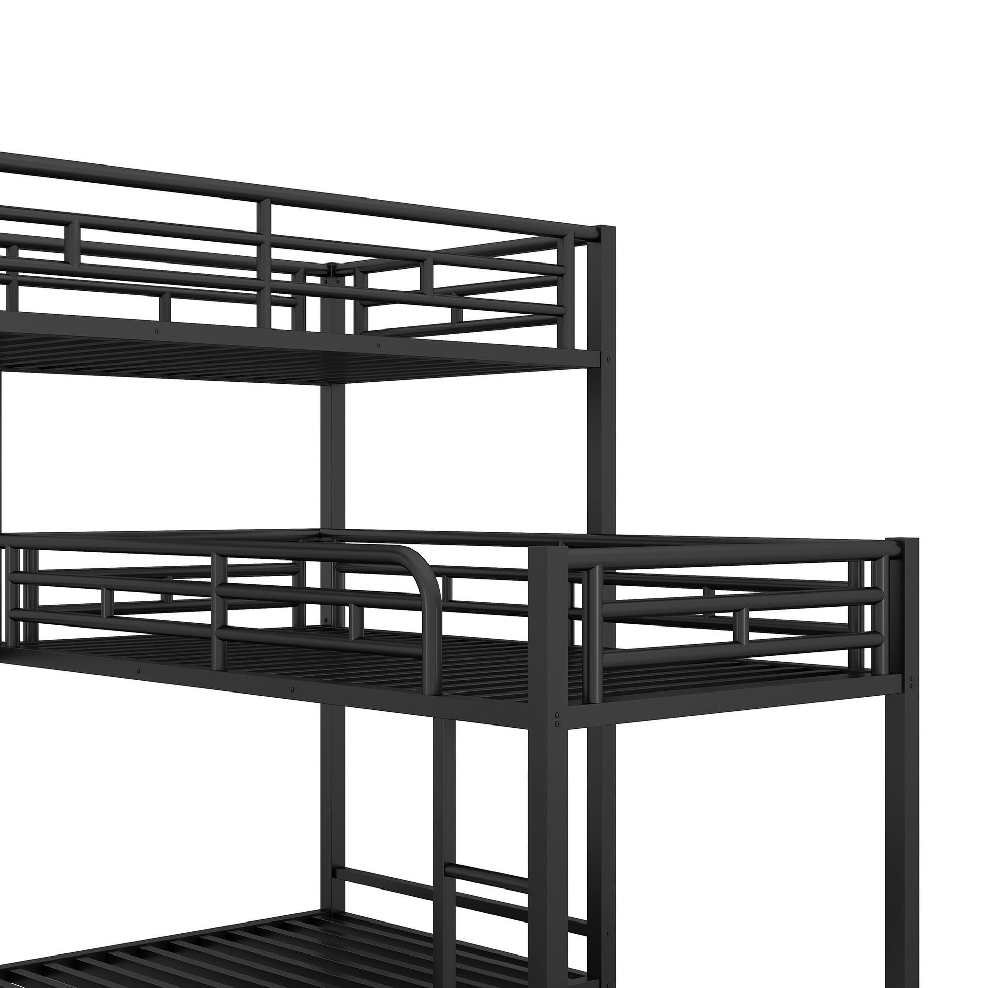 L Shaped Metal Triple Twin Size Bunk Bed, Black Old Sku:Sm000605Aab Box Spring Not Required Twin Black Metal Bedroom Bunk Metal