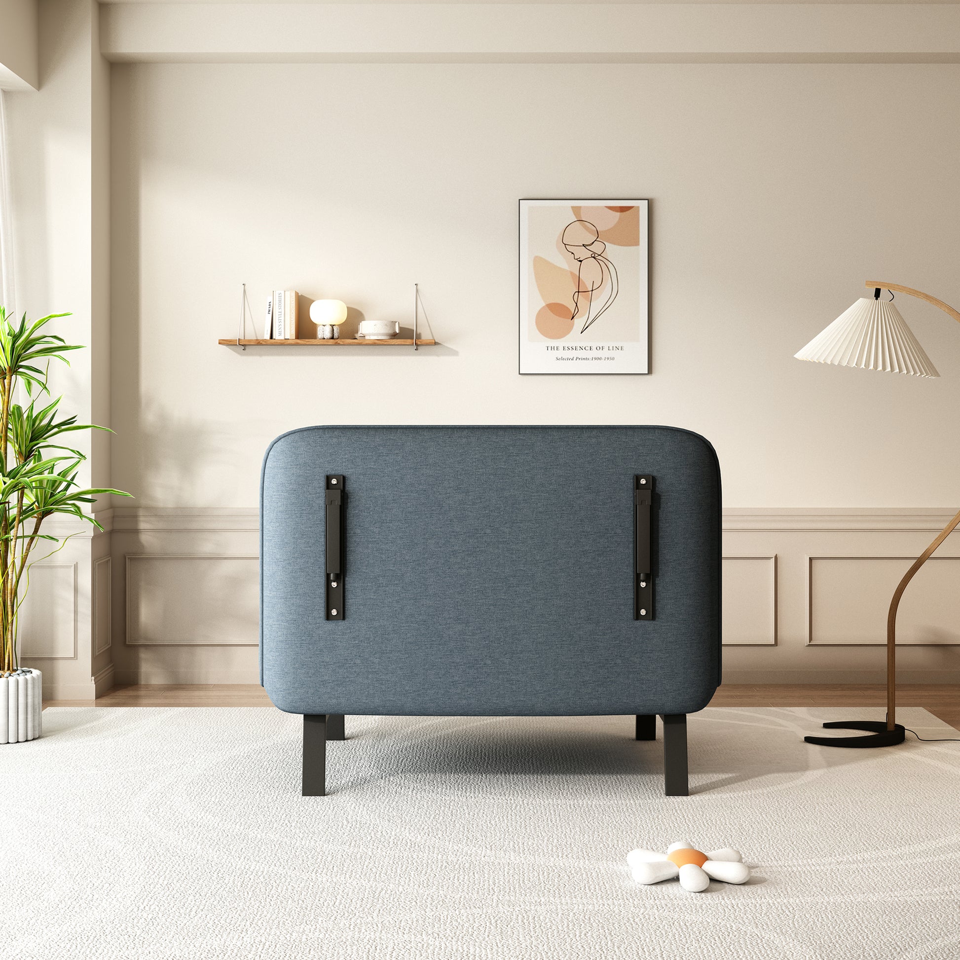 39 Convertible Chair Bed, Tri Fold Sofa Bed With Adjustable Backrest & Pillow, Leisure Chaise Lounge Couch With Sturdy Steel Frame For Home & Office, Comfortable Sleeper Chair Blue Grey Velvet Contemporary Polyurethane Foam Metal 2 Seat