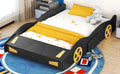 Full Size Race Car Shaped Platform Bed With Wheels And Storage, Black Yellow Box Spring Not Required Full Black Wood Bedroom Bed Frame Solid Wood Mdf