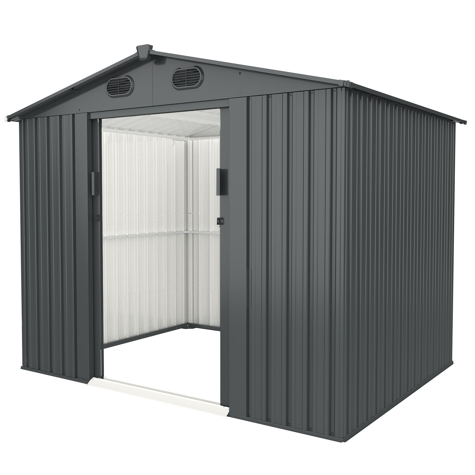 Outdoor Storage Shed, 8' X 6' Galvanized Steel Garden Shed With 4 Vents & Double Sliding Door, Utility Tool Shed Storage House For Backyard, Patio, Lawn Dark Gray Garden & Outdoor Metal