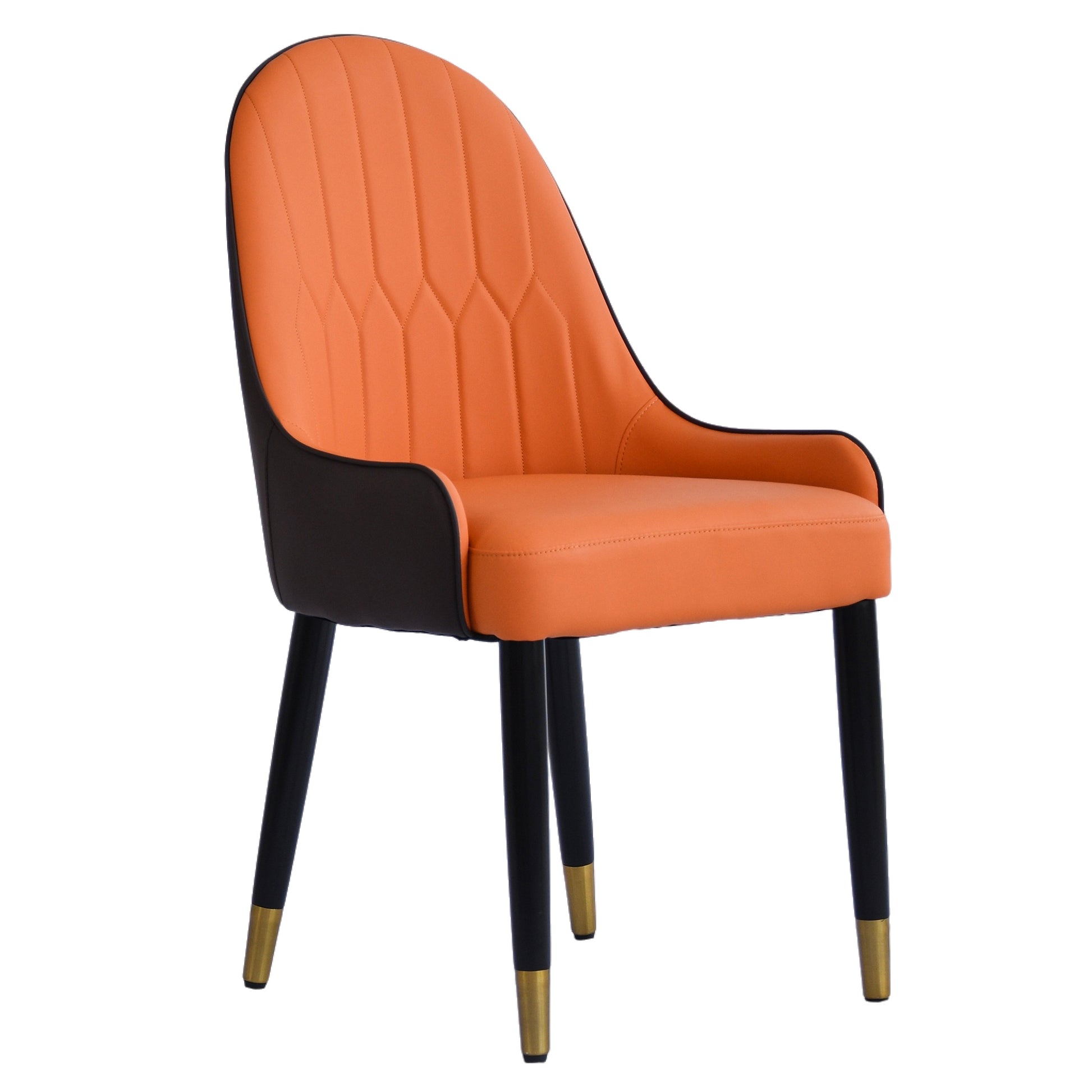 Modern Pu Sponge Filled Dining Chair, Solid Wood Metal Legs, Suitable For Restaurants, Living Rooms And Rooms Set Of 2 Orange Dark Brown Foam Pu