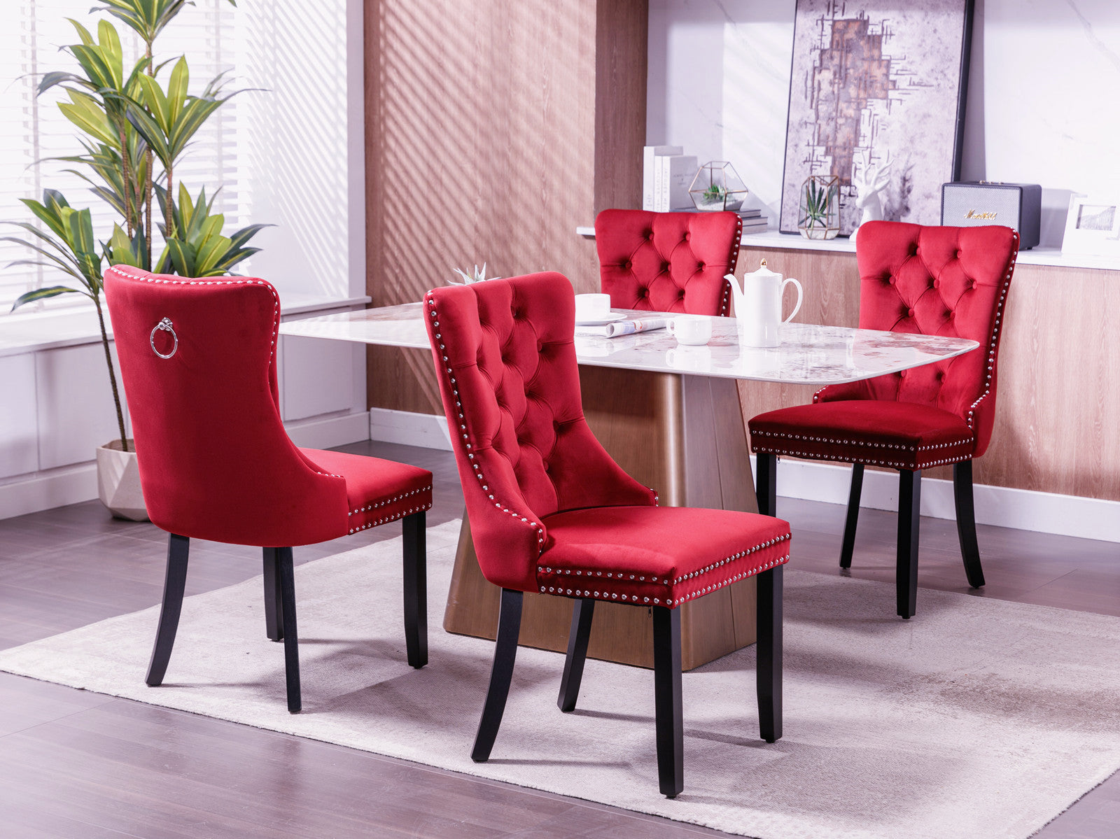 Classic Velvet Dining Chairs, High End Tufted Solid Wood Contemporary Velvet Upholstered Dining Chair With Wood Legs Nailhead, Set Of 2,Burdy, Wine Red,Sw2001Wr Burgundy Foam Velvet