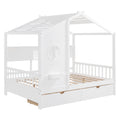 Wooden Full Size House Bed With 2 Drawers,Kids Bed With Storage Shelf, White Full White Solid Wood