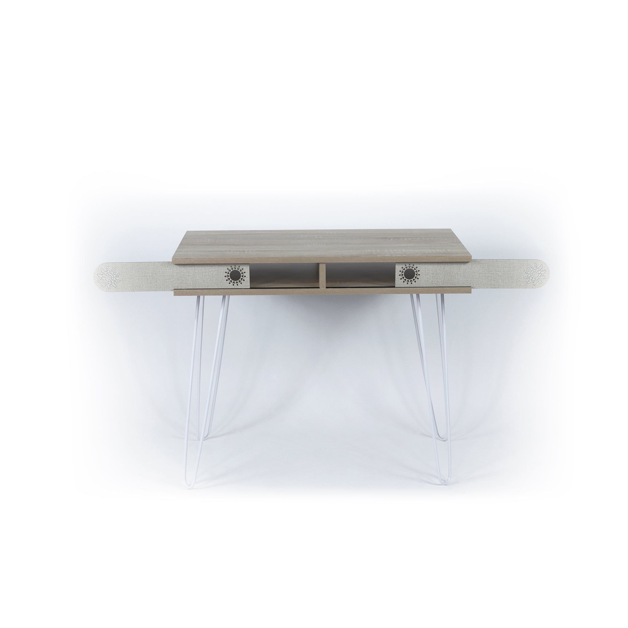 Lora Metal Legs 2 Tier Modern Desk plain light oak-wood