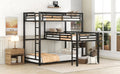 L Shaped Metal Triple Twin Size Bunk Bed, Black Old Sku:Sm000605Aab Box Spring Not Required Twin Black Metal Bedroom Bunk Metal