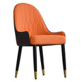 Modern Pu Sponge Filled Dining Chair, Solid Wood Metal Legs, Suitable For Restaurants, Living Rooms And Rooms Set Of 2 Orange Dark Brown Foam Pu