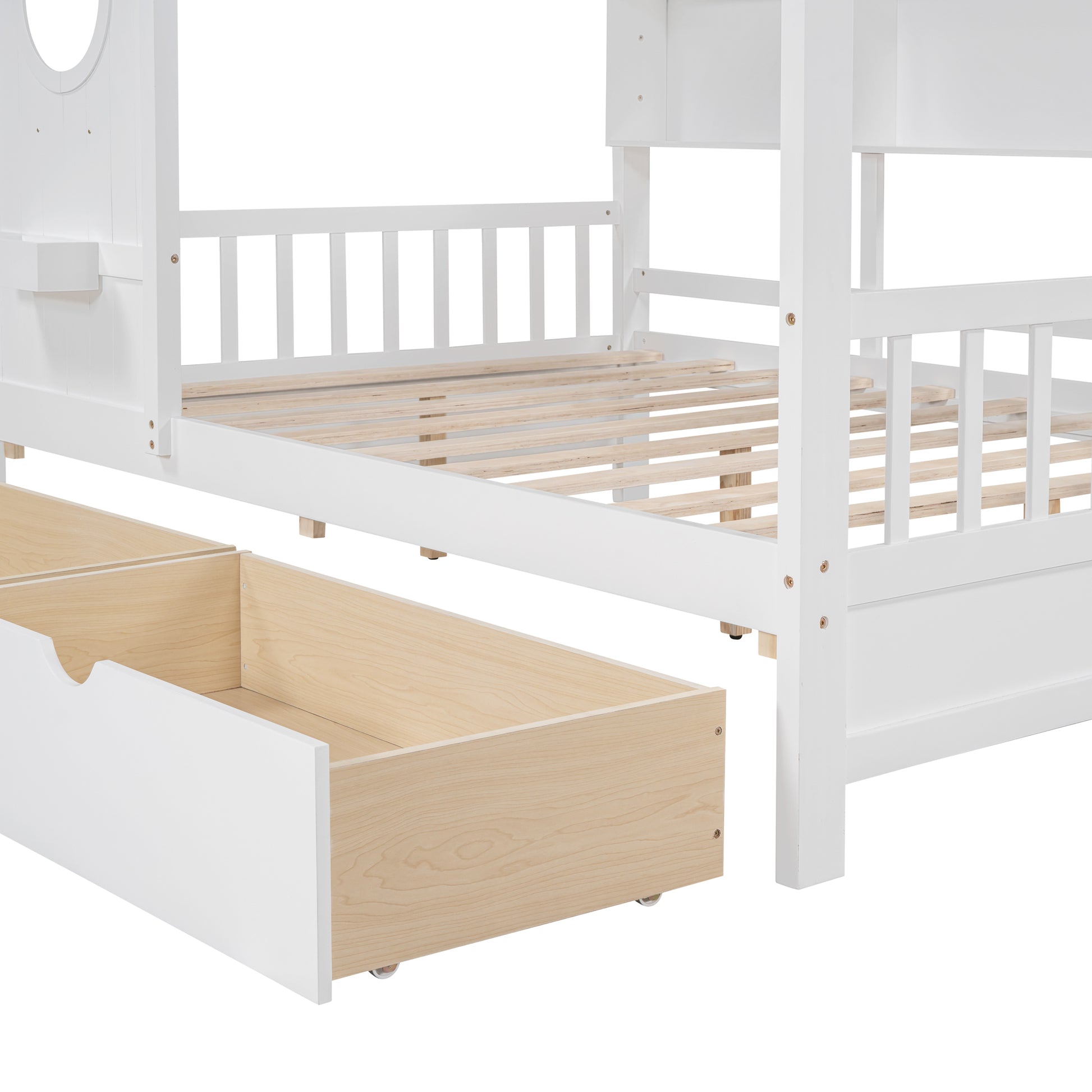 Wooden Full Size House Bed With 2 Drawers,Kids Bed With Storage Shelf, White Full White Solid Wood