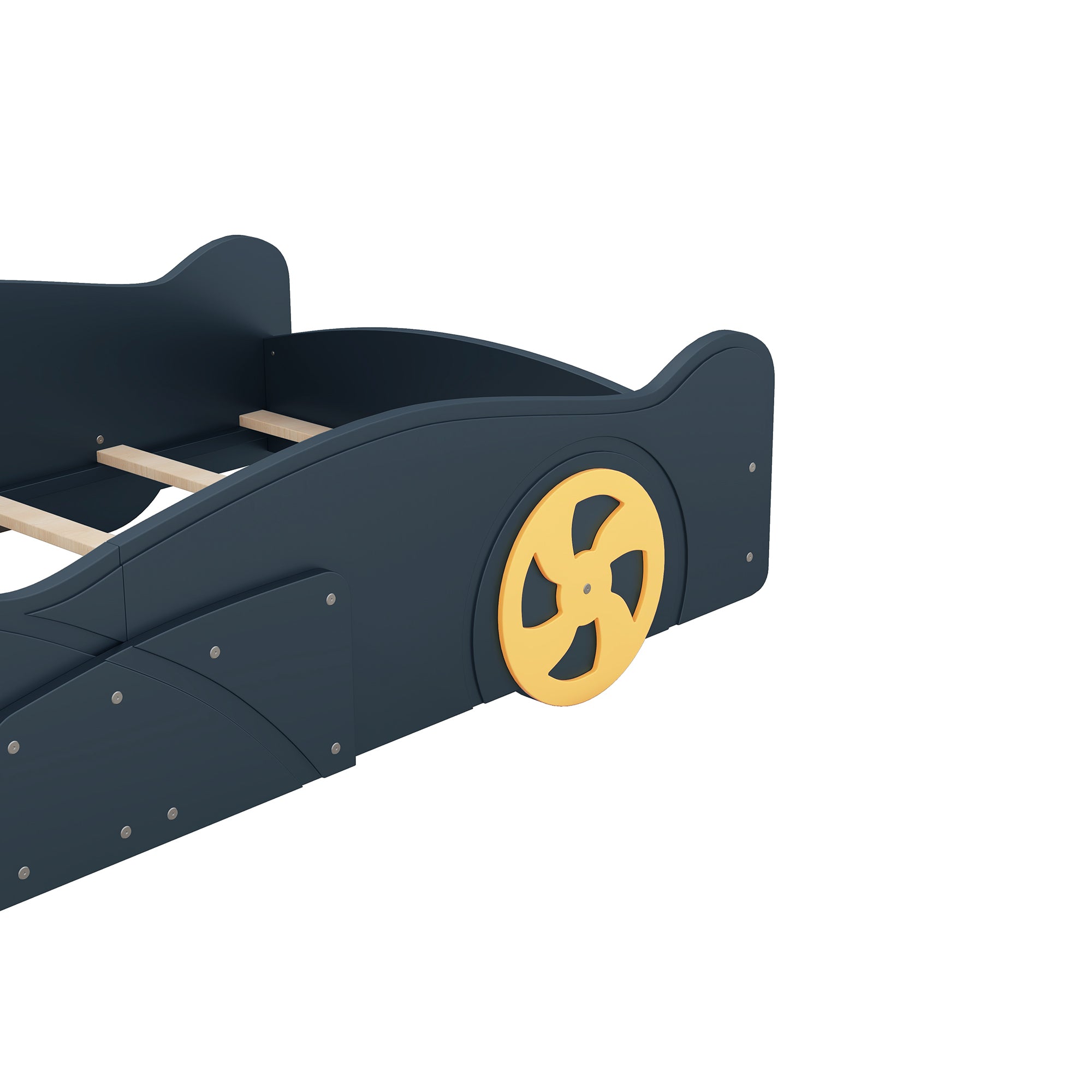 Twin Size Race Car Shaped Platform Bed with Wheels and box spring not required-twin-dark