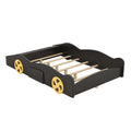 Full Size Race Car Shaped Platform Bed With Wheels And Storage, Black Yellow Box Spring Not Required Full Black Wood Bedroom Bed Frame Solid Wood Mdf