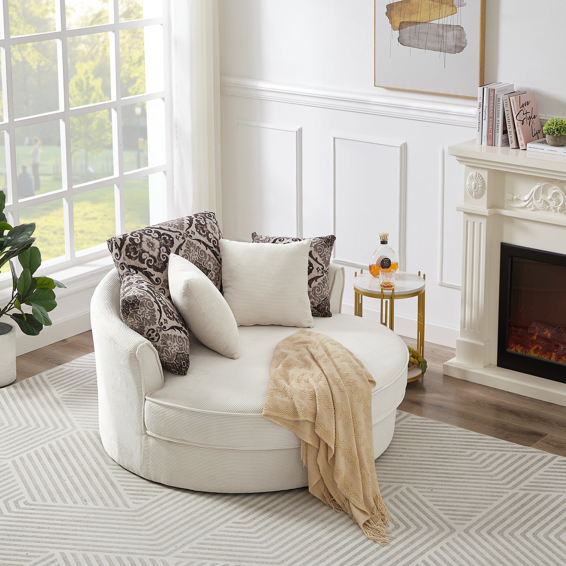 Swivel Accent Barrel Chair With 5 Movable Pillow 360 Degree Swivel Round Sofa Chair For Living Room,Bedroom, Hotel, Beige Beige Foam Corduroy